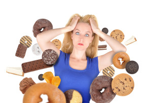 woman surrounded by food