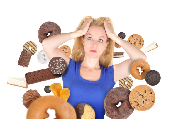 woman surrounded by food