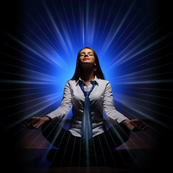 woman with blue light