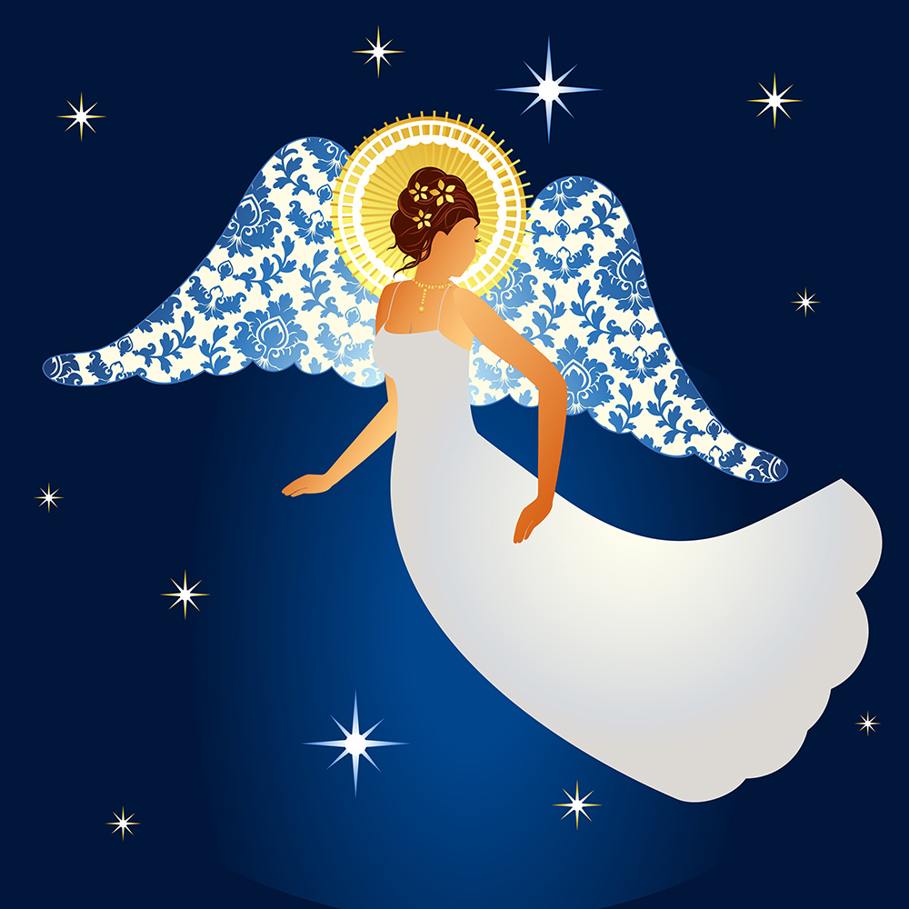 illustration of angel with flowery wings