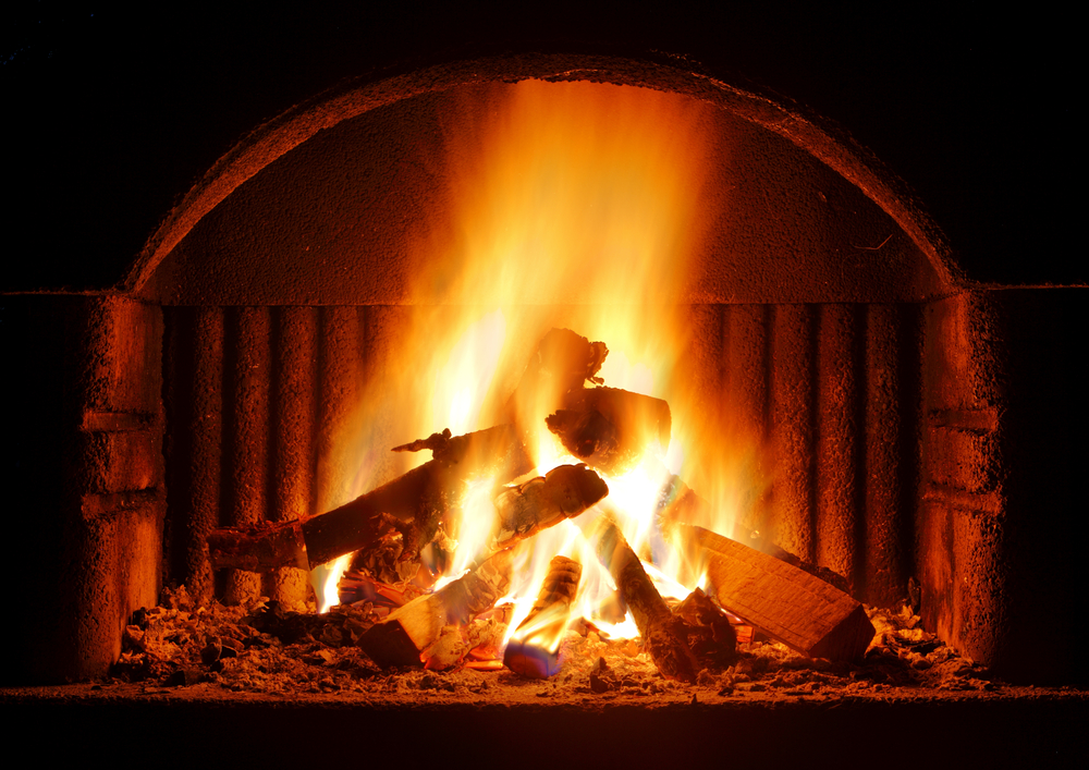 fire in fireplace