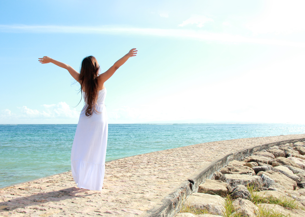 Happy woman on path
