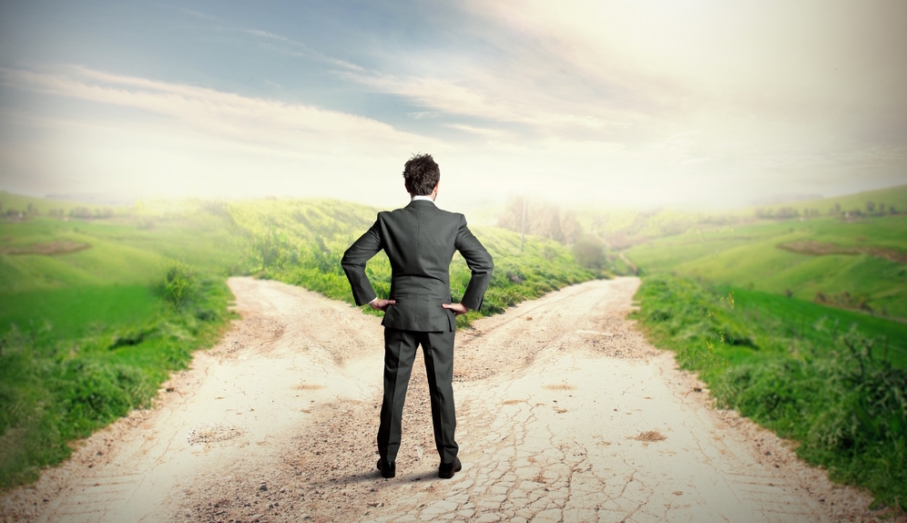 man deciding between two paths