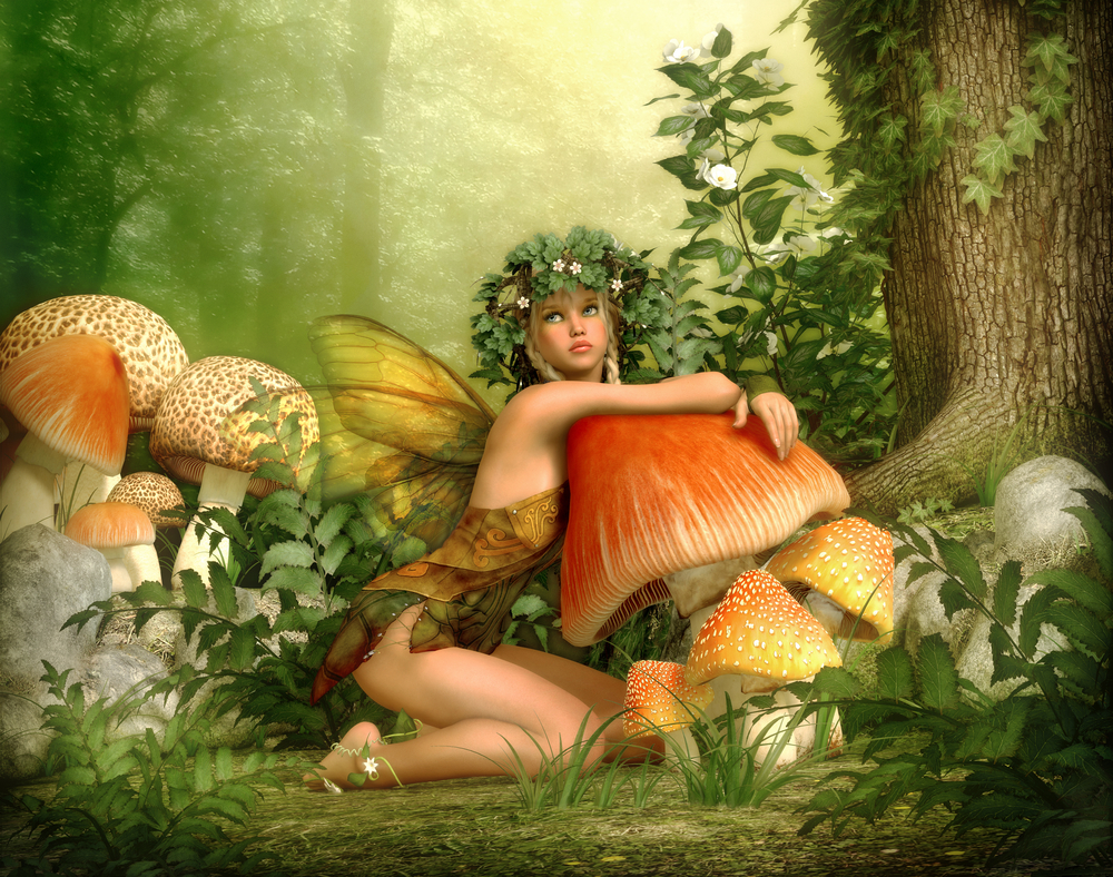 fairy sitting with mushrooms