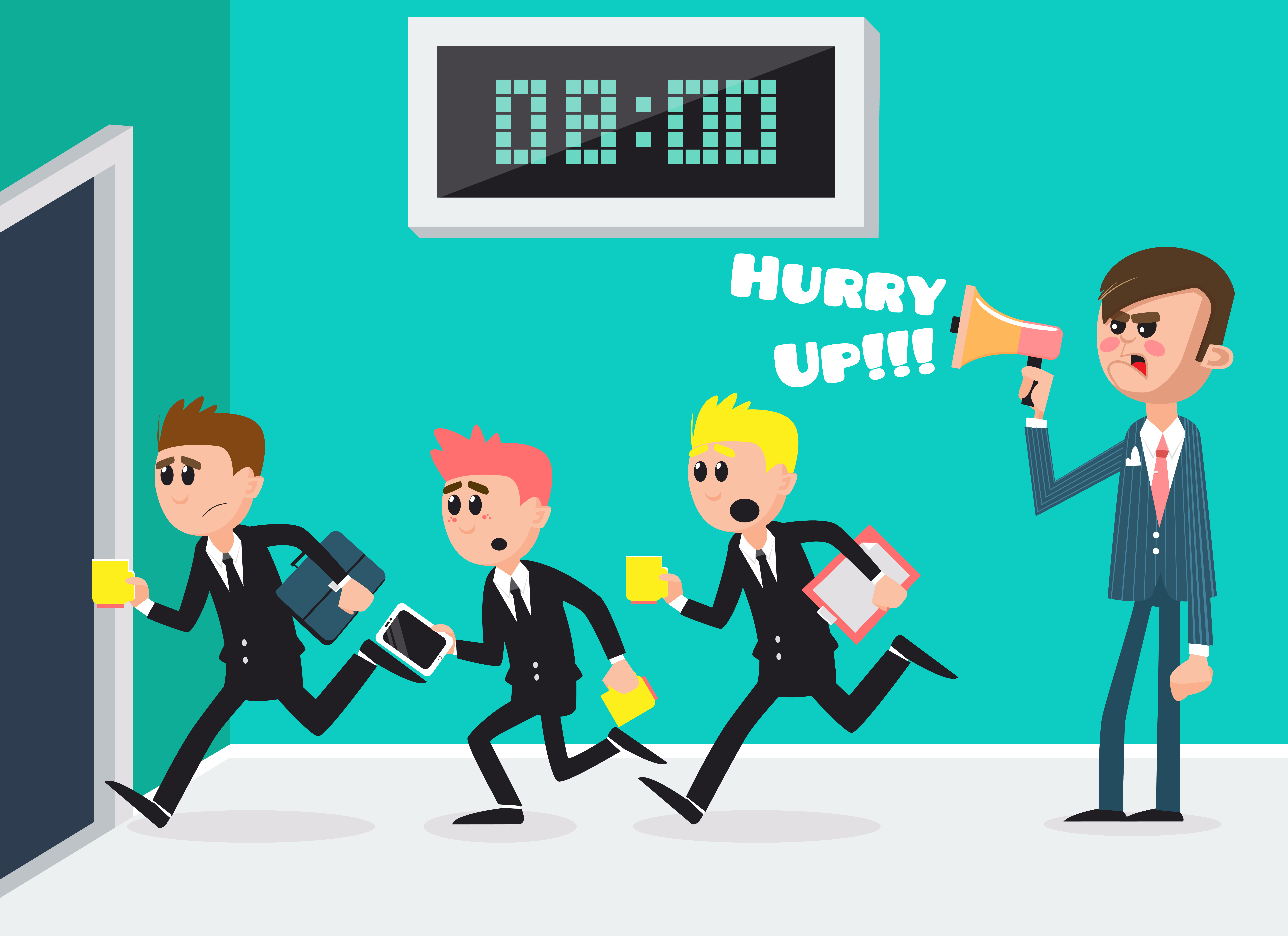 boss yelling at workers to hurry up