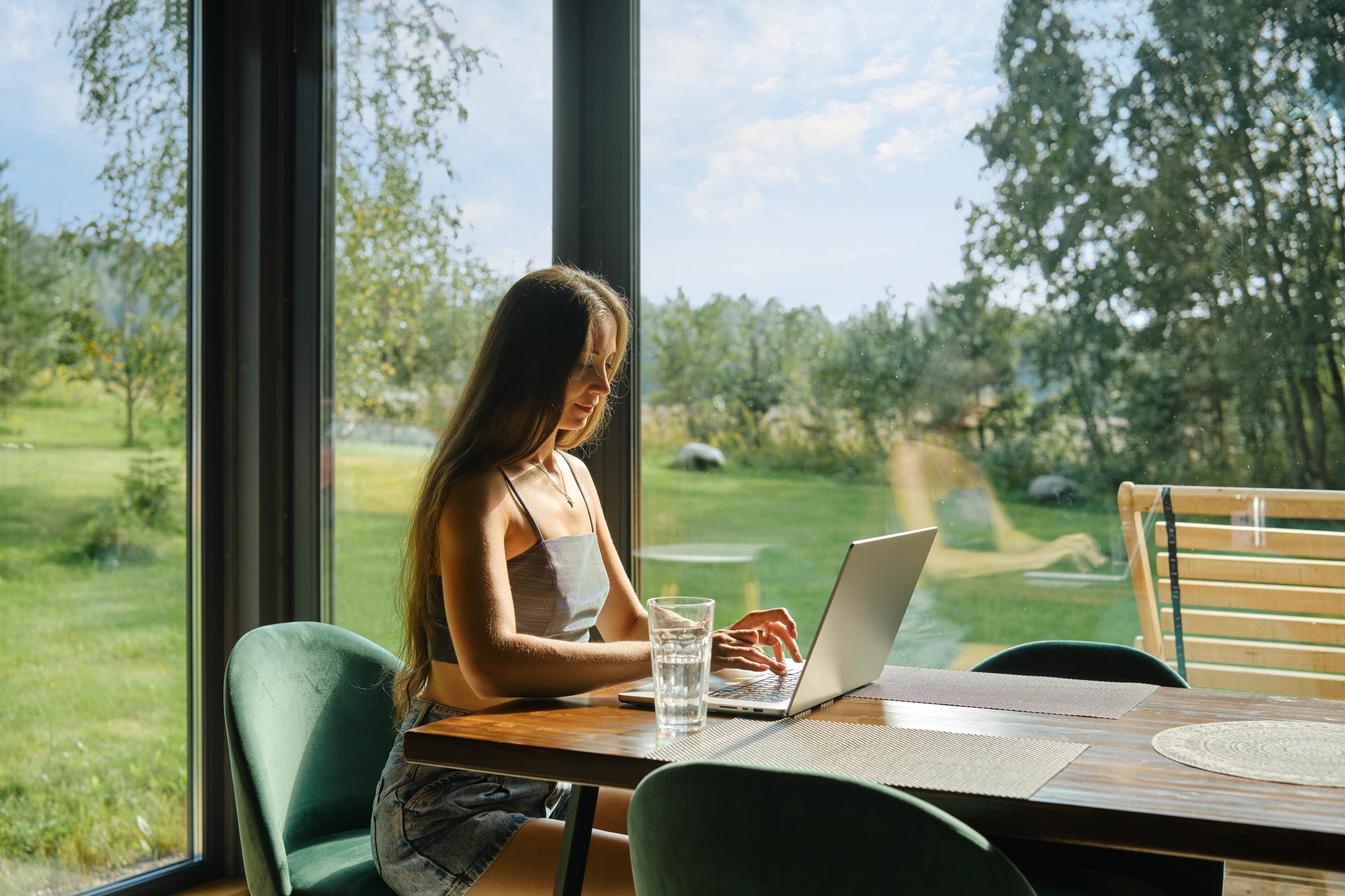 Someone accessing content from a bright, calm space