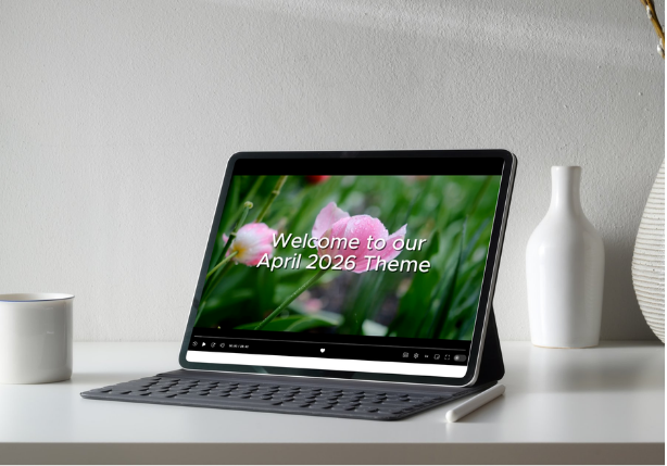Monthly evolution theme content on a tablet