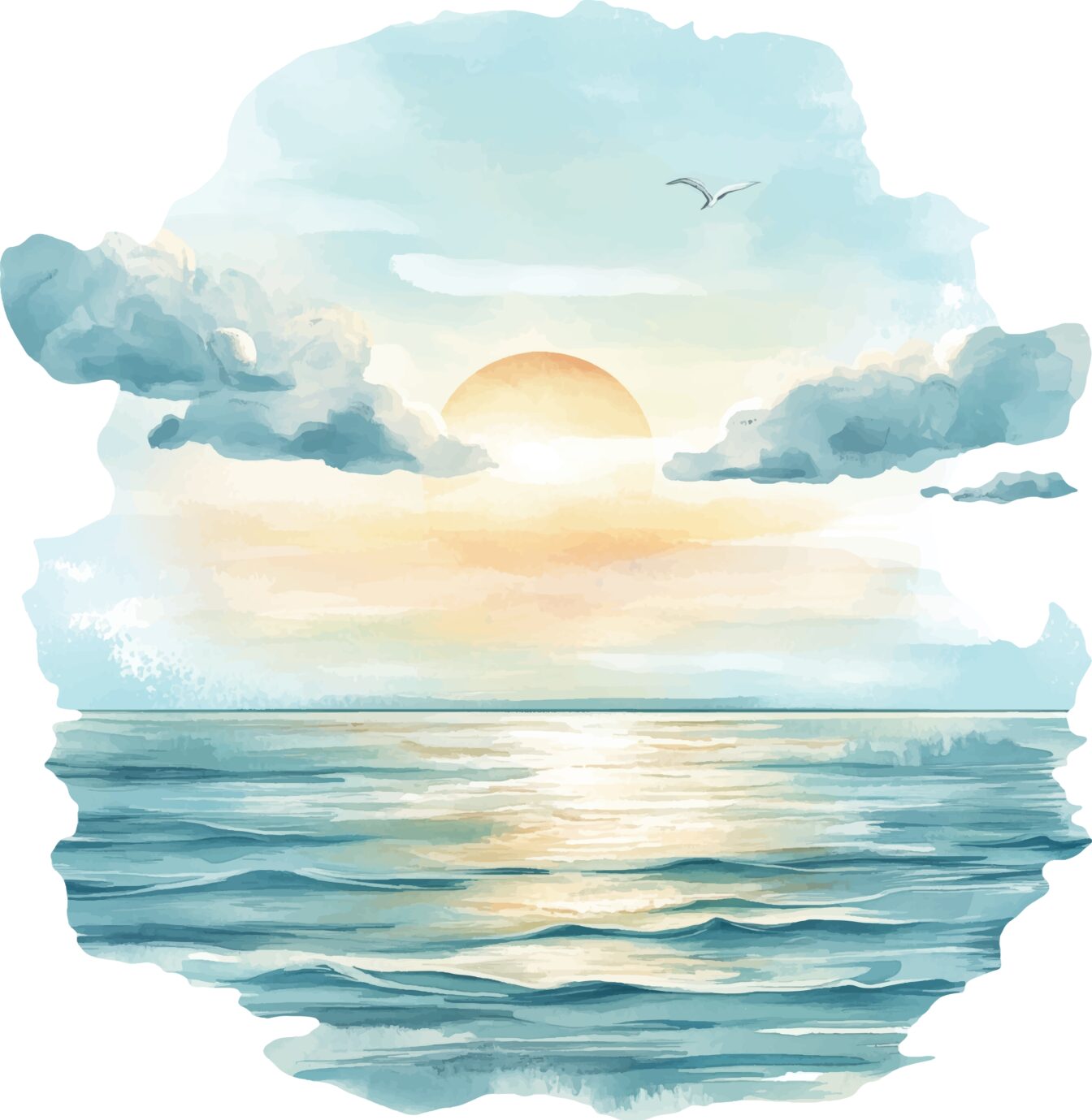 watercolor painting of sunrise over the ocean